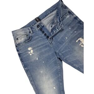 PRPS Le Sabre Jeans Mens 32‎ Blue Paint Splatter Distressed Slim Fit Button Fly